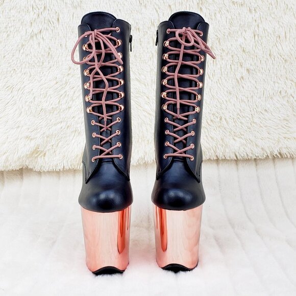 Pleaser Rose Gold Platform 8" Heels Ankle Boots Flamingo 1020 - Picture 12 of 13